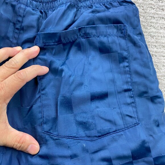 Vintage 90s Umbro Soccer Shorts Men Medium M Navy Blue Checkered Athletic 1990s - Picture 4 of 11